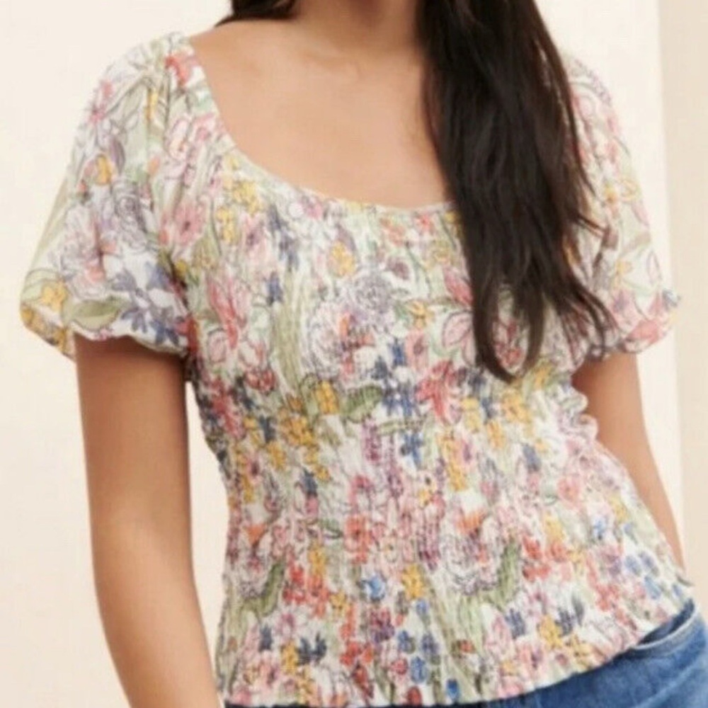 Anthropology Aurelia Floral Smocked Top M
